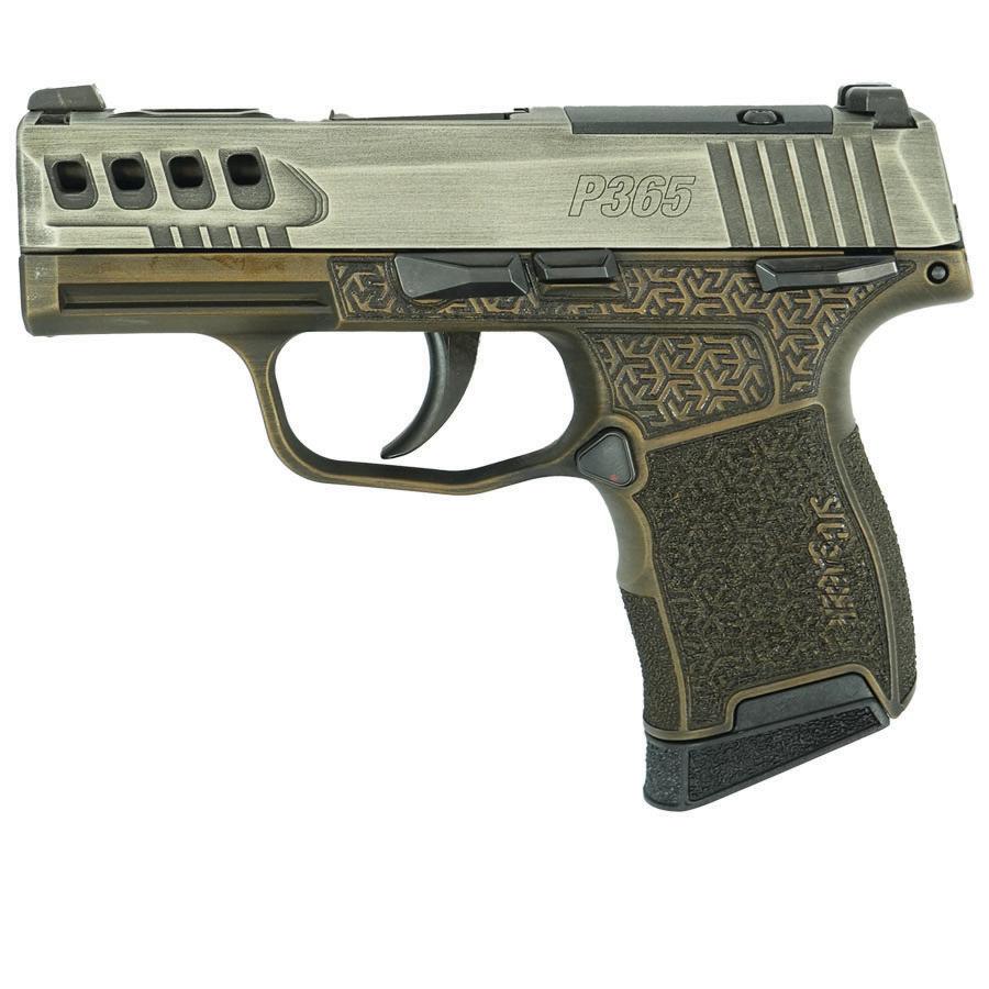 Sig Sauer Distressed Gray Slide/Brown Octagon Grip P365-380 Handgun 380 Auto 10rd Magazine 3.1" Barrel Black Manual Safety