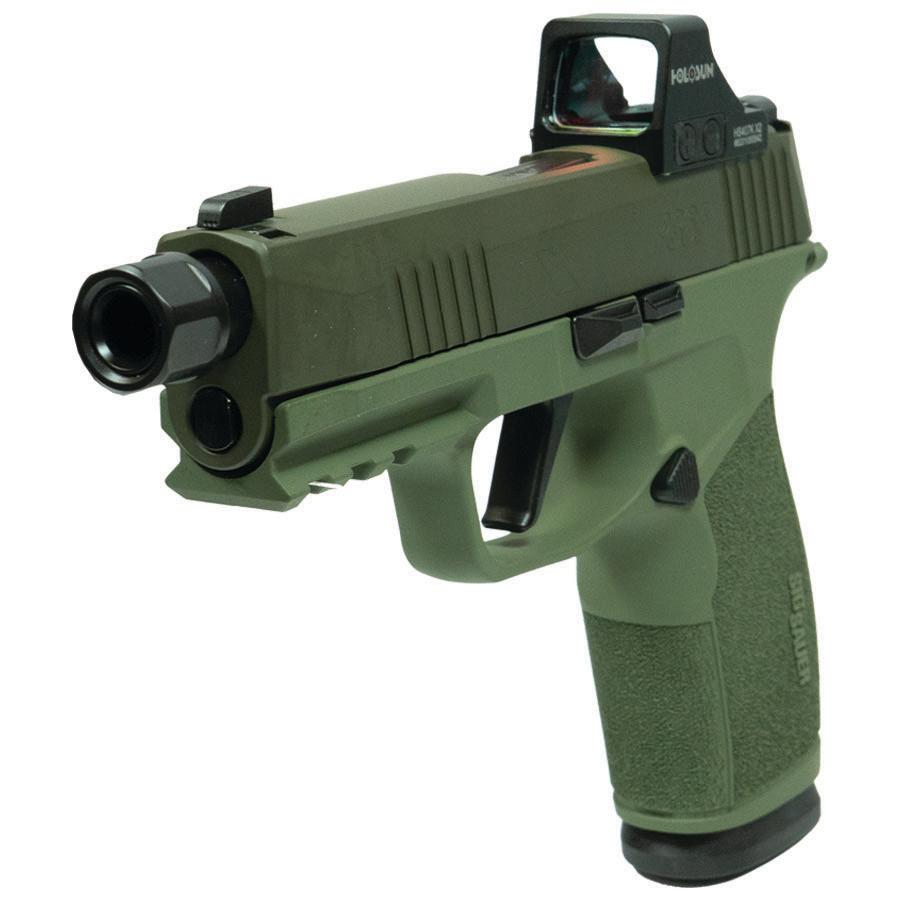 Sig Sauer P365 XMacro Handgun 9mm Luger 17rd Magazines (2) 3.7" Barrel Two Tone Green TB with Optic view 3
