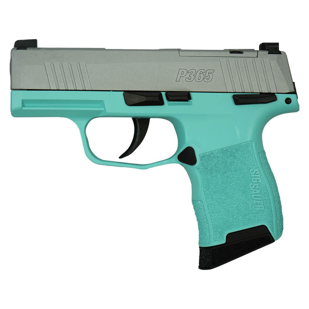 Sig Sauer "Silver Slide/Robin's Egg Blue Frame" P365 Optic Ready Handgun 9mm Luger 10rd Magazines(2) 3.1" Barrel X-RAY 3 Sights Manual Safety