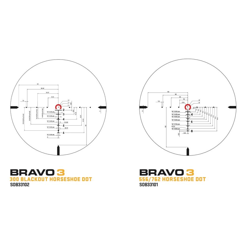 Sig Sauer BRAVO3 Battle Sight - 3x24mm 300 Blackout Horseshoe Dot Illum Ret 0.5 MOA M1913 - Black