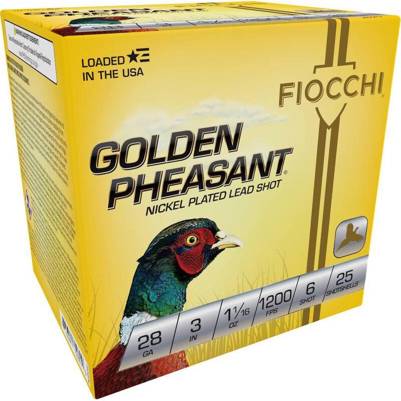 Fiocchi Golden Pheasant Nickel Plated Shotshells 28GA 3" 1-1/16OZ 1200FPS #6 25/Ct