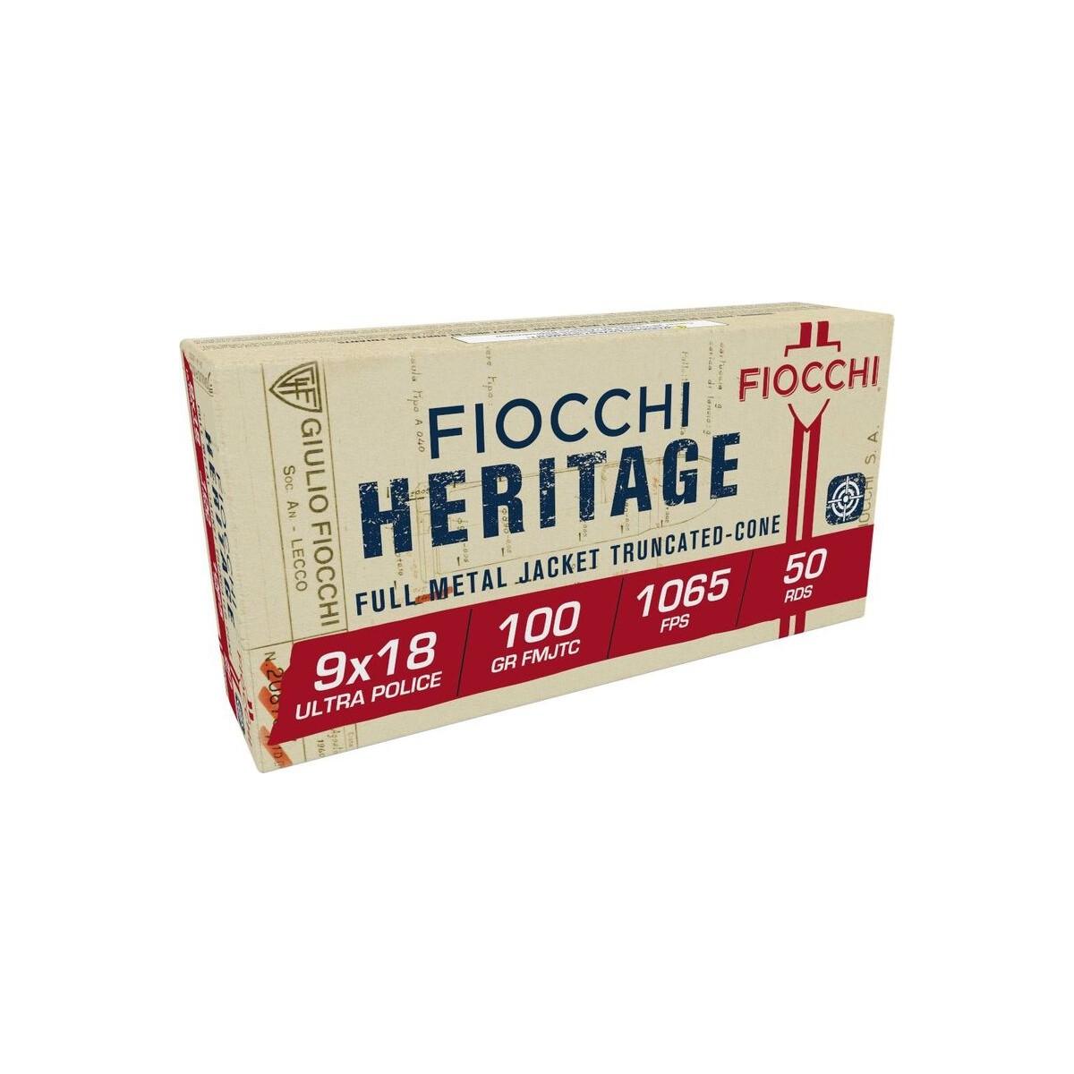 Fiocchi Heritage Handgun Ammunition 9X18 Ultra Police 100GR FMJ 1065 FPS 50/Ct