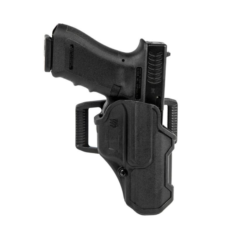 Blackhawk T-Series L2C Right Hand Holster - Matte Black, Smith & Wesson M&P Shield 9 OWB Concealment, Thumb Activated Retention