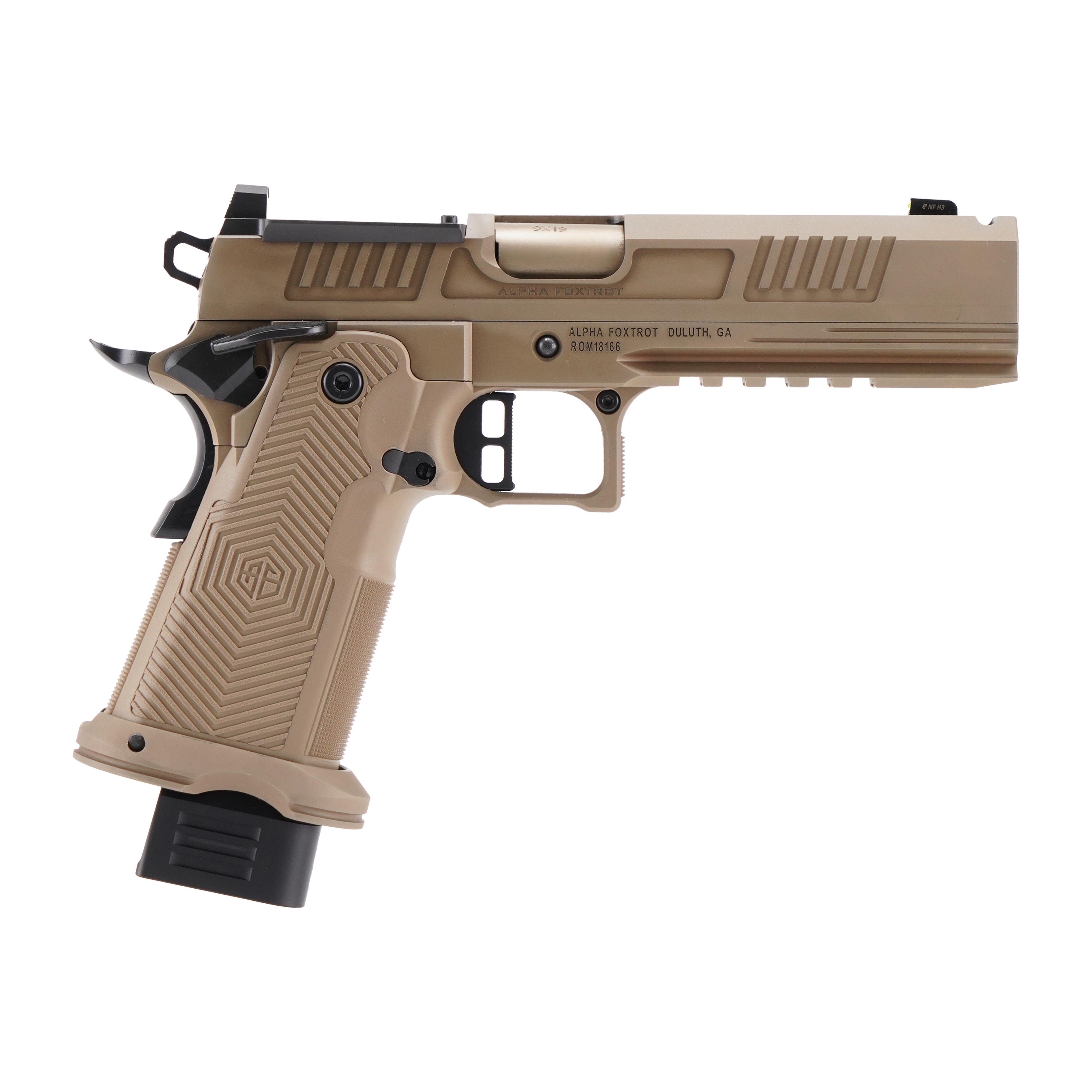 Alpha Foxtrot AF1911-Romulus MOS Adapter Handgun 9MM Luger 17(1) & 20rd(1) Magazines 5" Comp Bull Barrel FDE