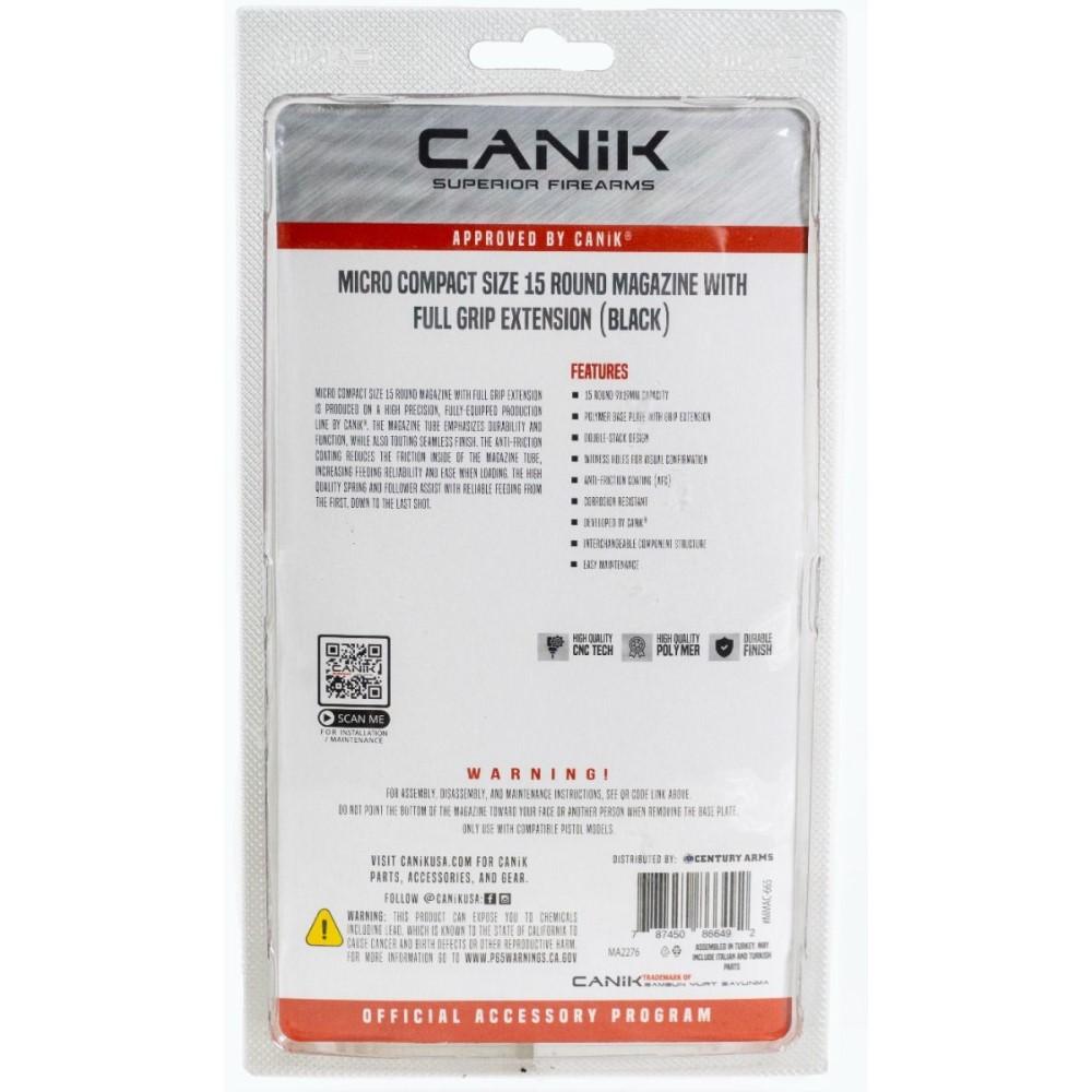Century Arms Canik Mete MC9 Handgun Magazine with Full Grip Extension Black 9mm Luger 15/rd