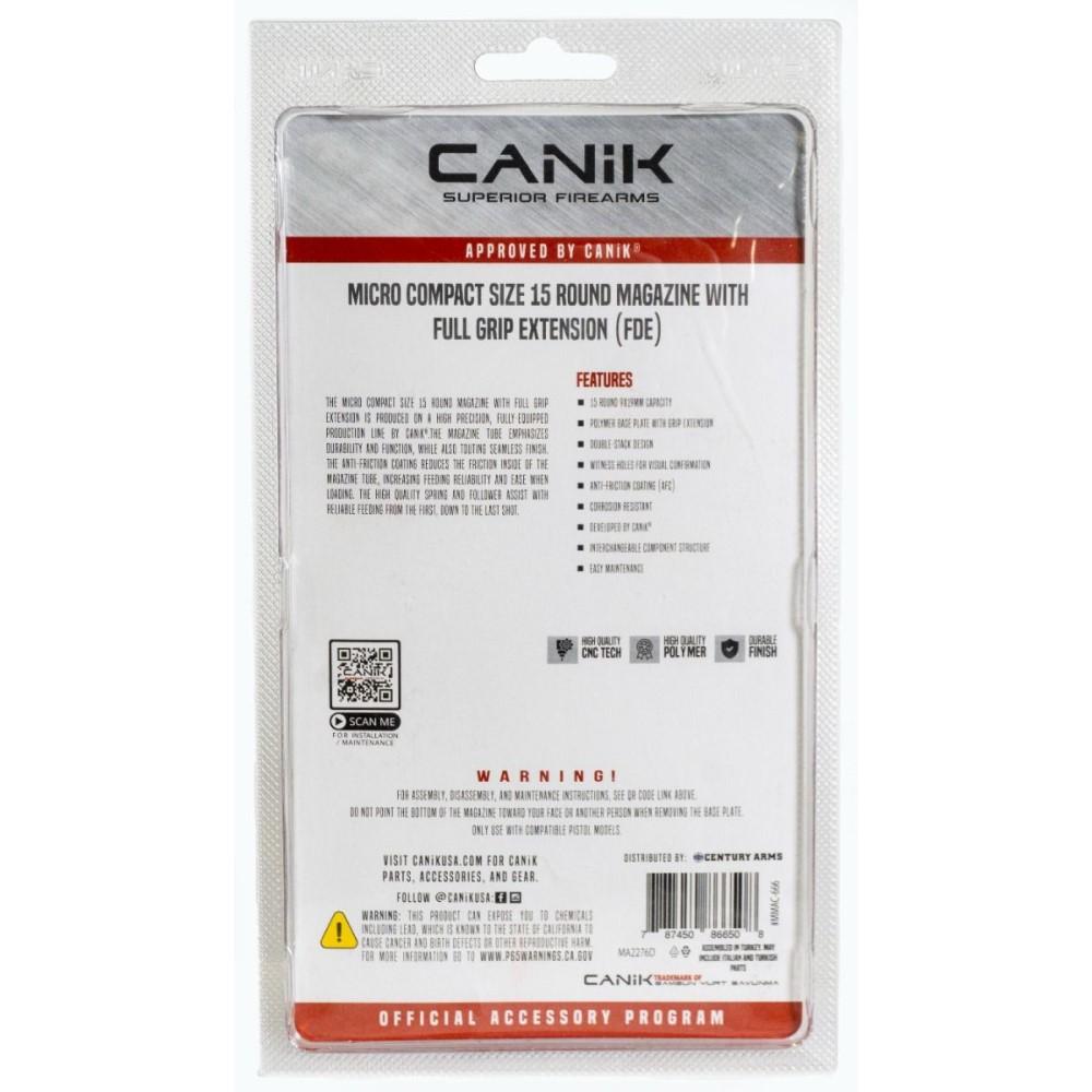 Century Arms Canik Mete MC9 Handgun Magazine with Full Grip Extension FDE 9mm Luger 15/rd