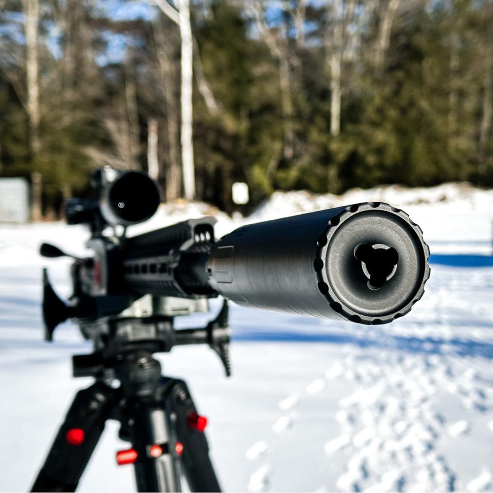 Yankee Hill Machine YHM Bad Larry .338 Direct Thread Suppressor .338 Cal Stainless Steel/Cobalt 6 5/8"-24 Black…