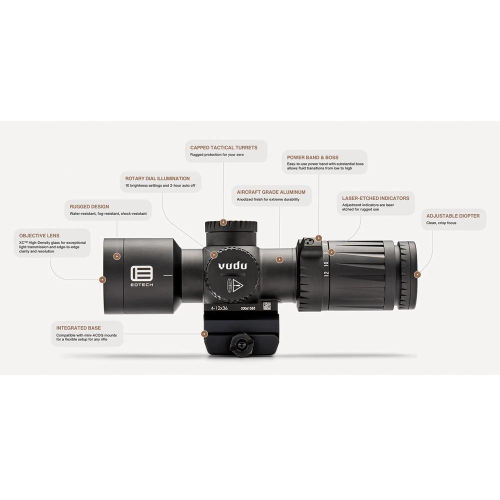 EOTech Vudu Rifle Scope Package 4-12x36 36mm FFP MR5 Black with EFLX and Ring Mount