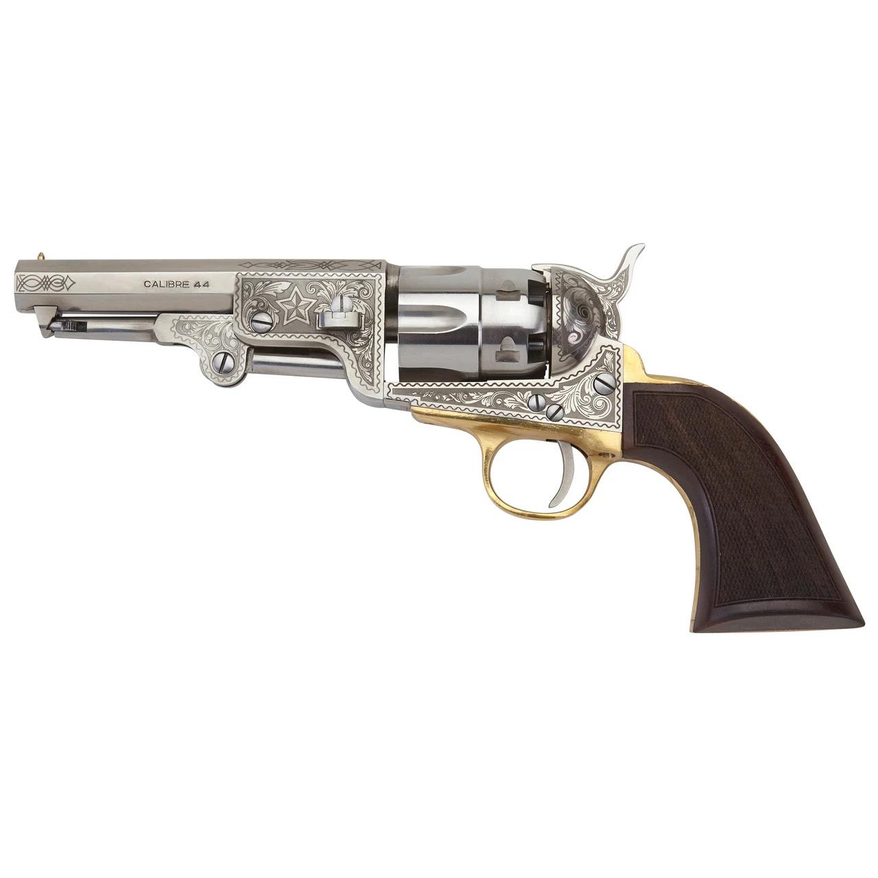Pietta 1851 Navy Dlx U.s. Marshal Handgun .44 Cal 4.78 Barrel Checkered Wood Grip