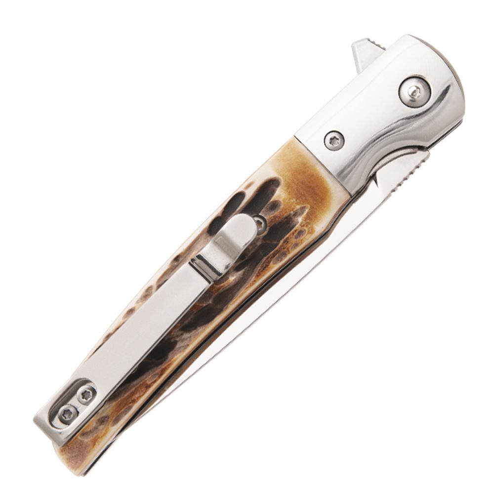 Bear & Son Rancher Sideliner Folding Knife 3-3/8" Drop Point Blade Stag Bone