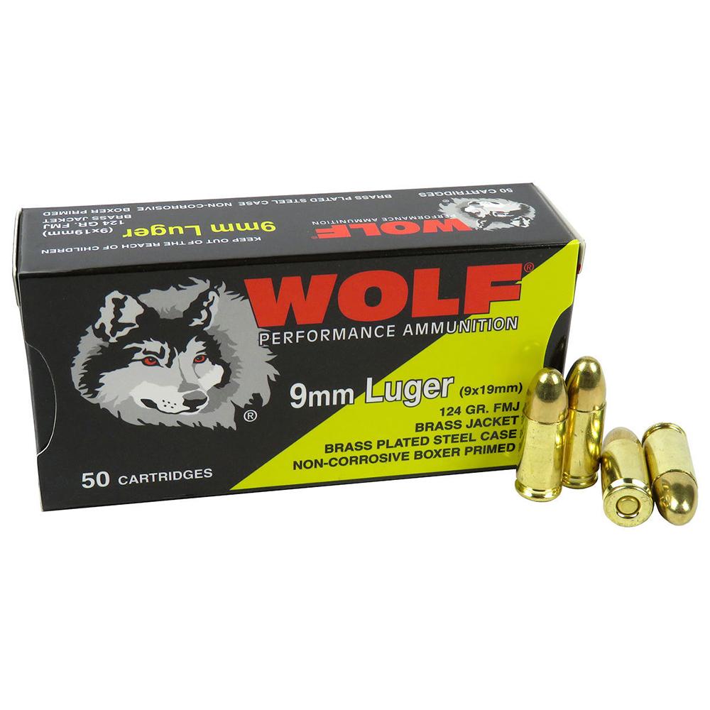 Wolf (Turkish) Performance Handgun Ammunition 9mm Luger 124Gr FMJ 50/ct