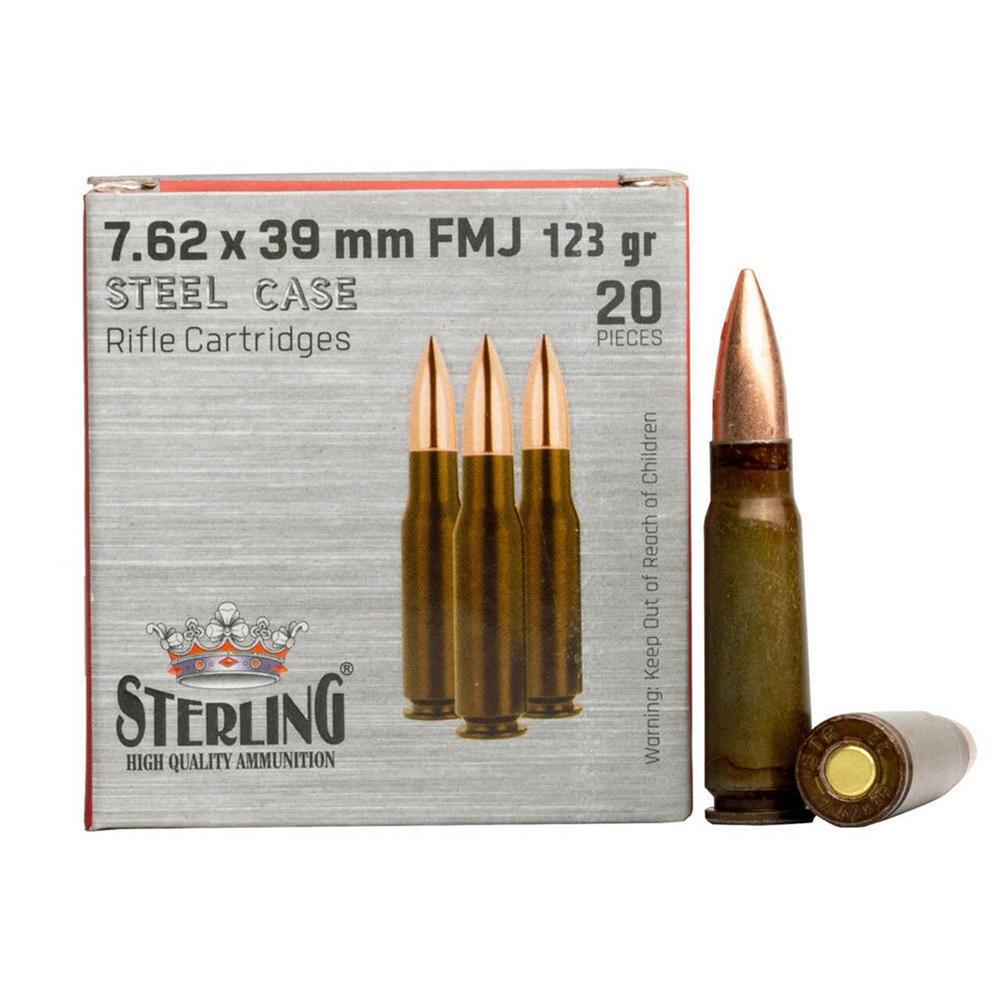 Global Ordnance Sterling Steel Case Rifle Ammunition 7.62x39mm 123 Gr FMJ 2362 Fps 20/ct